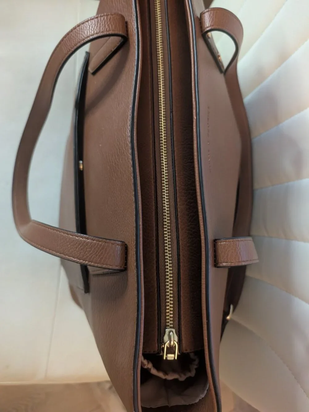 Poppy & Peonies Go Getter Brown Cognac Leather Laptop Tote Bag